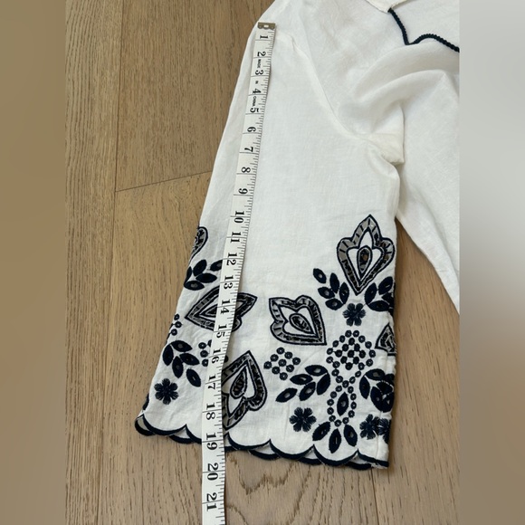 Chico's Linen Blend Blouse with Navy Blue Embroidery - Picture 11 of 11